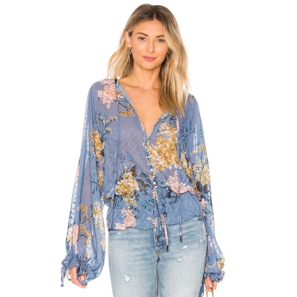 We are Kindred Tops - Revolve We Are Kindred Blossom Button Blouse in Blue Wysteria